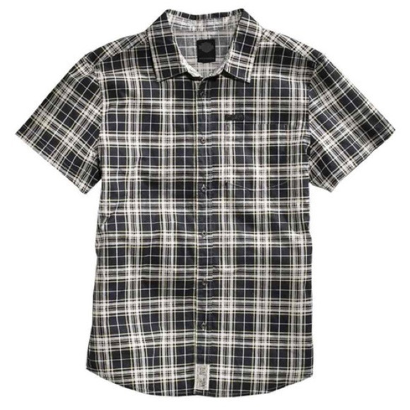 HARLEY-DAVIDSON Men’s Slim Fit Short‎ Sleeve Plaid Biker Shirt Bikercore Size XL - Picture 1 of 13